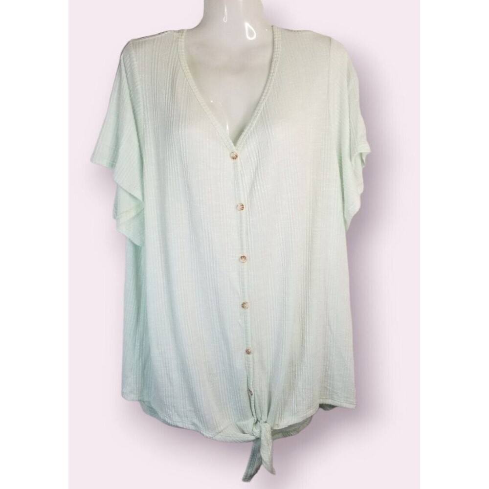 Women's Top Mint Green White Textured Vertical Stripe Design New Size 3X